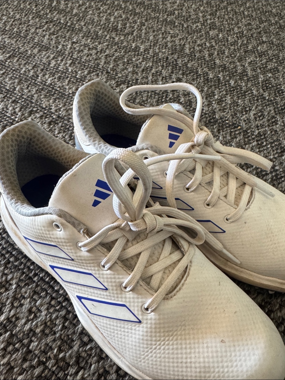 adidas white Golf Shoes with Blue Stripe Accents size 6